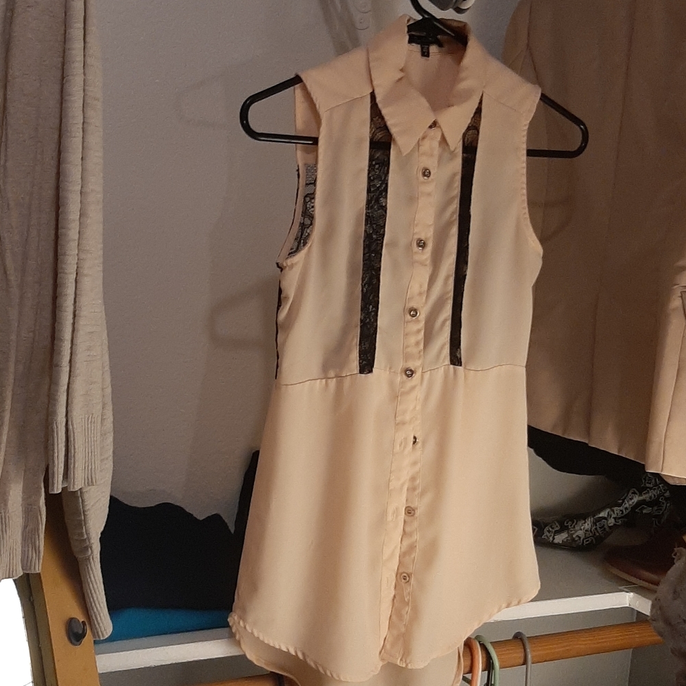 Button up Business Front, See through Lace Back